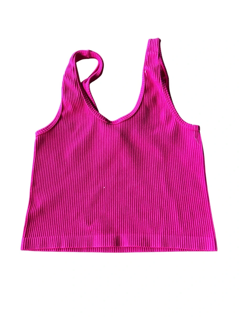 Girls' Ribbed Hot Pink Tank Top - Youth Sleeveless Crop - Picture 2 of 3